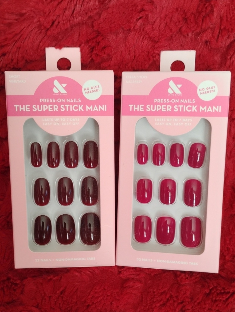 Olive & June No Glue Needed Press-On Nails Vineyard Short, Mulberry Extra Short